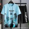 Summer Casual Set Silk Gradient Short Men Sleeve T-shirt Shorts Set Sport Set Outfit Male Clothing