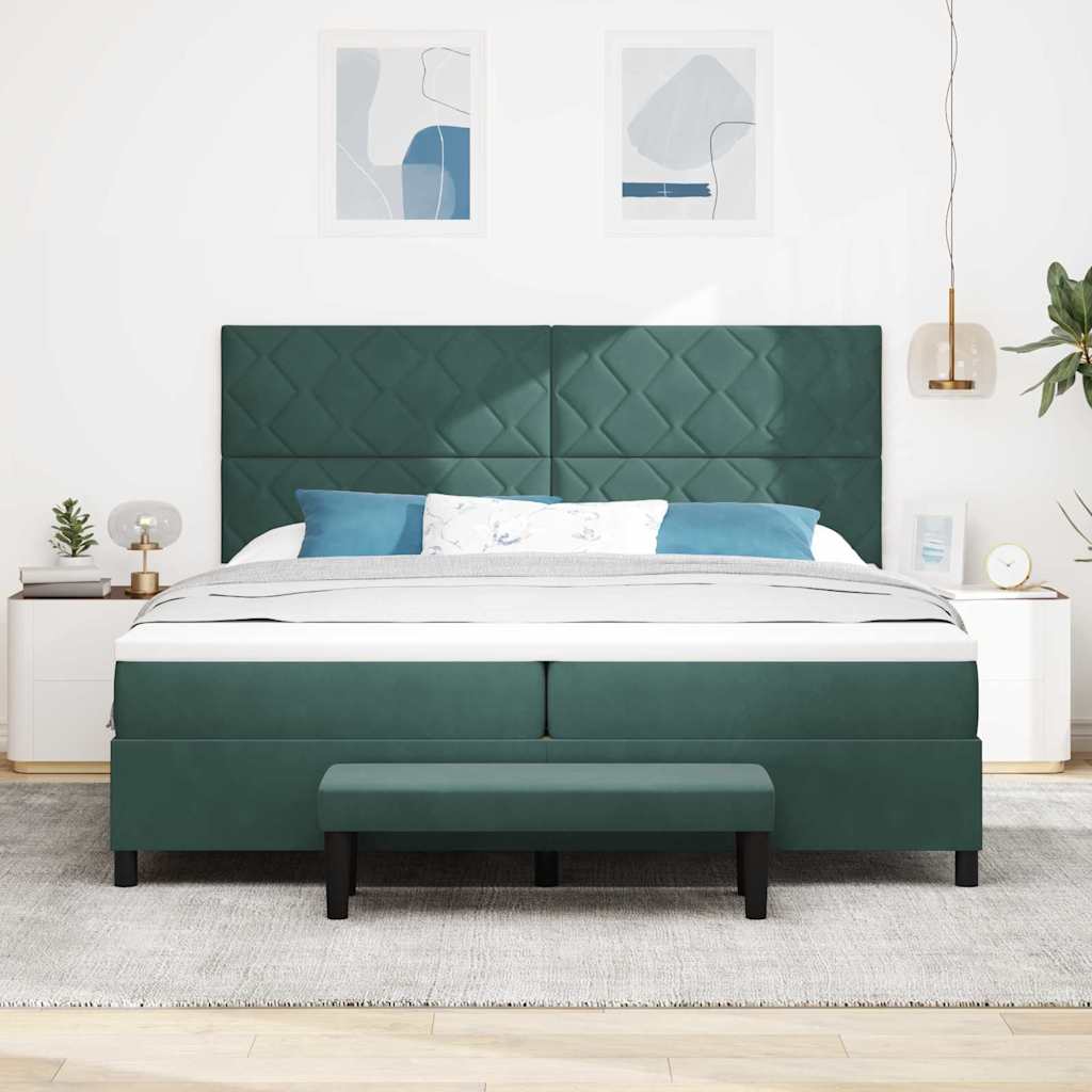 Box Spring Bed with Headboard Dark Green 200 x 200 cm Velvet