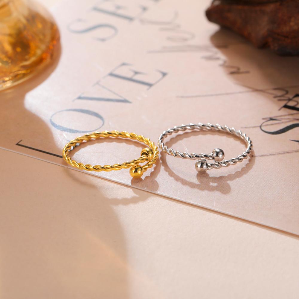 Cazador Adjustable Beads Twisted Rope Thin Rings for Women Stainless Steel Kpop Jewelry Gold Plated Open Finger Rings 2026 Trend