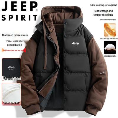 JEEP SPIRIT Men's Faux Two-Piece Hooded Padded Jacket