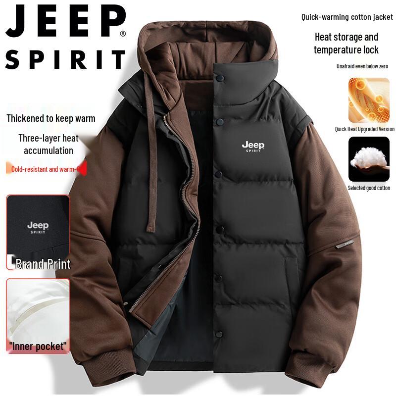 JEEP SPIRIT Men's Faux Two-Piece Hooded Padded Jacket
