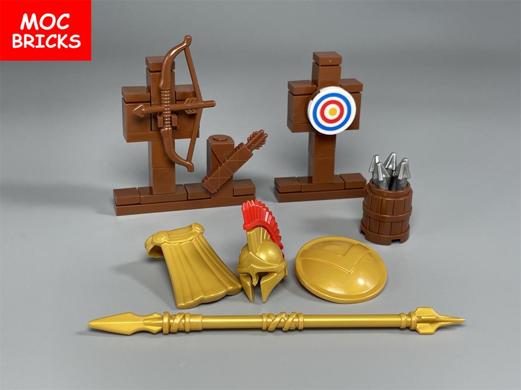 MOC Bricks Spartan Warrior Roman Middle Age Castle Knight Action Figures Arrow Educational Building Blocks Accessories Kids Toys