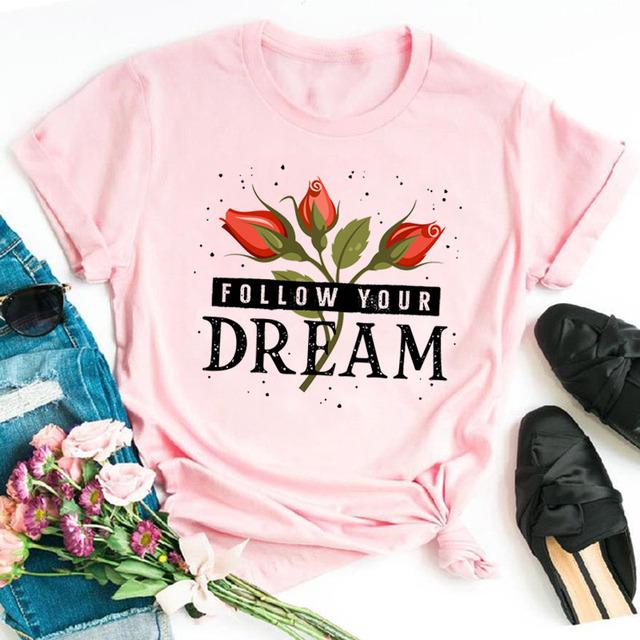 Fashion Women T Shirt Flower Printed T Shirt Casual Black Tops 90s Ladies Girl Tee Shirt Female Harajuku Graphic T -Shirt