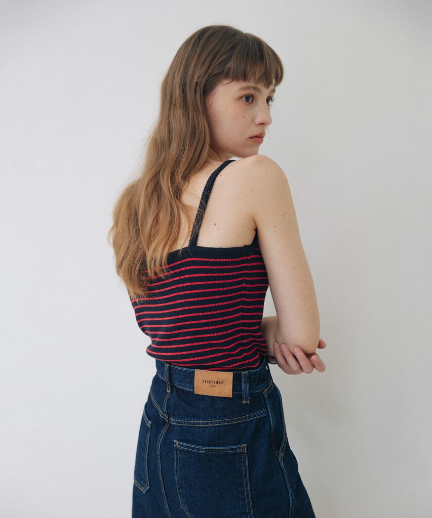 Tudument Stripe Sleeveless Knit Top Navy
