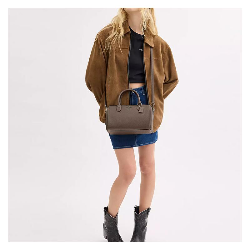 Coach Rowan 26 Logo Adjustable Shoulder Strap Pebbled Leather Shoulder Crossbody Handbag Medium Women's Dark Stone
