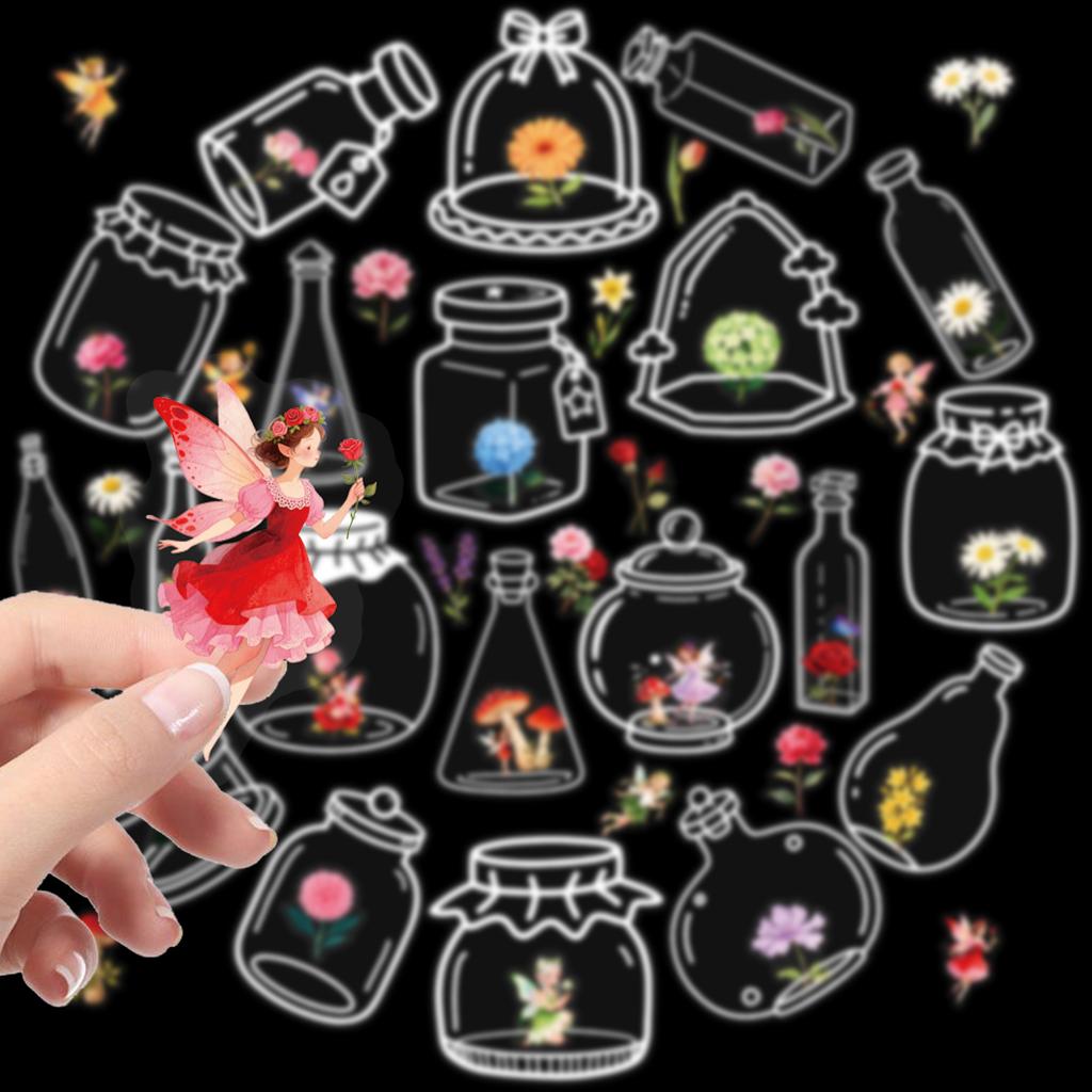 56 Transparent Bottle Plants And Flowers Pet Stickers Creative Small Fresh Hand Account Desktop Material Decorative Stickers