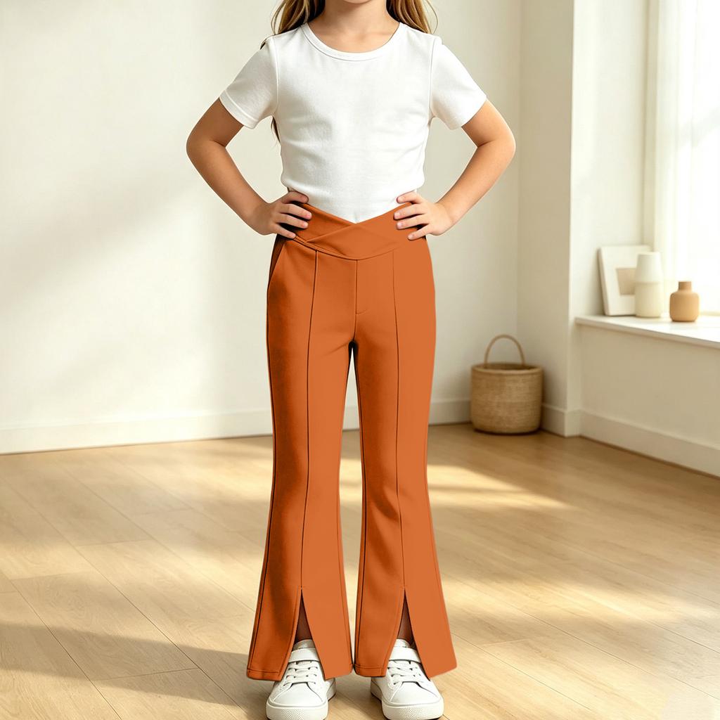 Kids High Waist Flare Pants with Pockets, Color Stretch Casual Yoga Dance Pants, Elastic Waist Activewear for Girls Boys Running and Fitness