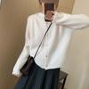 Solid Color Soft Waxy Curling Love Buckle Knitted Cardigan Women's Autumn and Winter Korean Loose Crew Neck Sweater Jacket