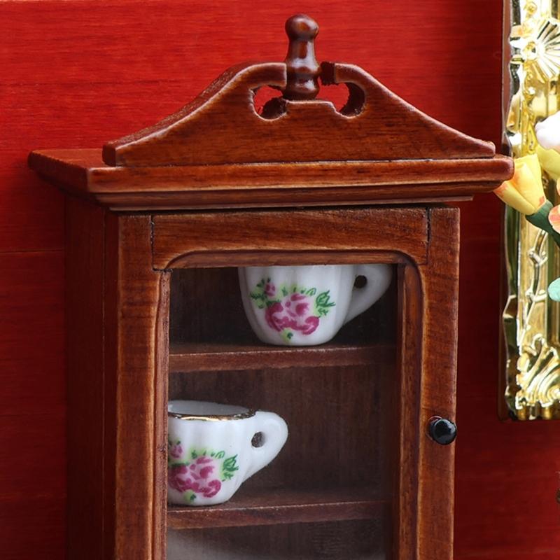 Antique Miniature Wooden Hanging Shelf For Doll House Scene Decoration Easy Assembly Craft Model Project Furniture