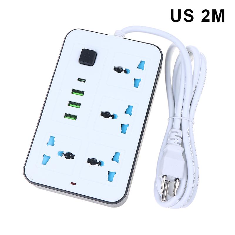 New EU US Plug 2/3Pin Power Strip 1 TypeC 3 USB Port 4 Way Outlet 2/3/5M Extension Power Socket Charge Electrical Socket