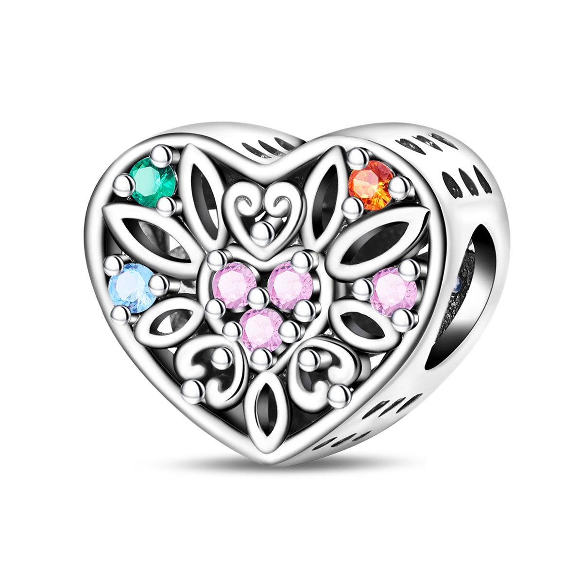 S925 Silver Heart Tree of Life Beaded Pendant DIY Bracelet Pink Bead Charm Handmade Jewelry Gift