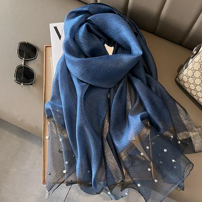 Women Fashion Scarf Plain Solid Silk Linen Shawls Scarves Four Seasons Lady Silk Scarf