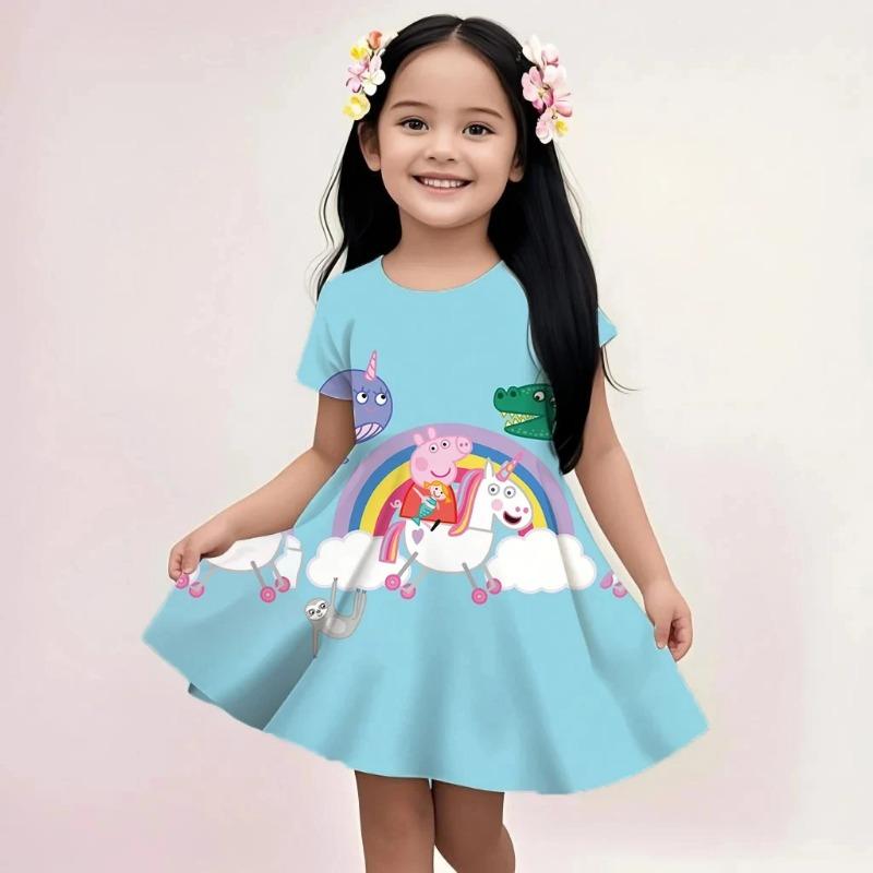 Girls Peppa Pig Summer Cartoon Sundress Casual Loose Fit Print