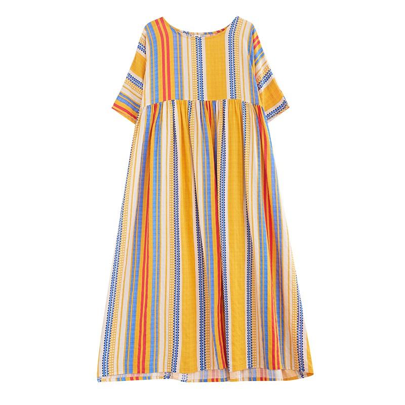 Short Sleeve Plus Size Cotton Vintage Floral New In Dresses for Women Casual Loose Long Summer Dress