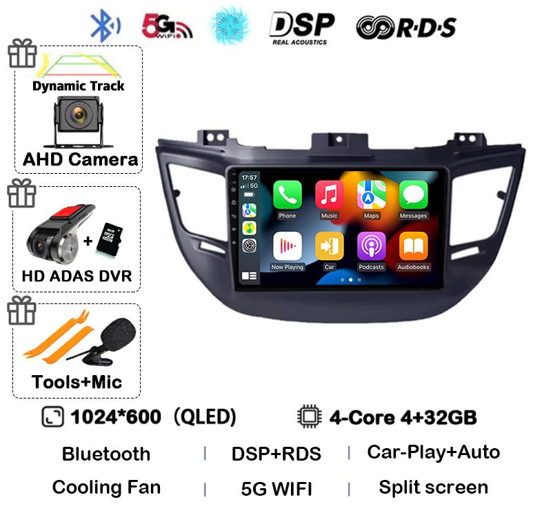 Android 14 Carplay Auto For Hyundai Tucson IX35 3 2015 2016 2017 2018 DSP 2Din Car Radio Multimedia Player GPS 4G+WIFI Stereo BT
