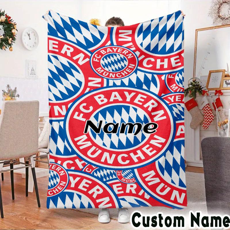 Custom Name Bayern Crest Throws Blanket Flannel Blankets for Couch Bed Gifts for Men Women Picnic Blanket Christmas Fan Gifts