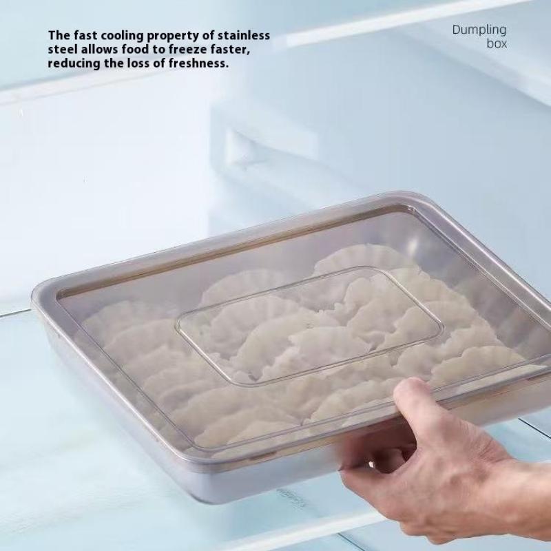 Kuchyňský úložný box Organizér do lednice Nerezové nádoby na potraviny Podnos na knedlíky Ovoce Zeleninu Maso Dort