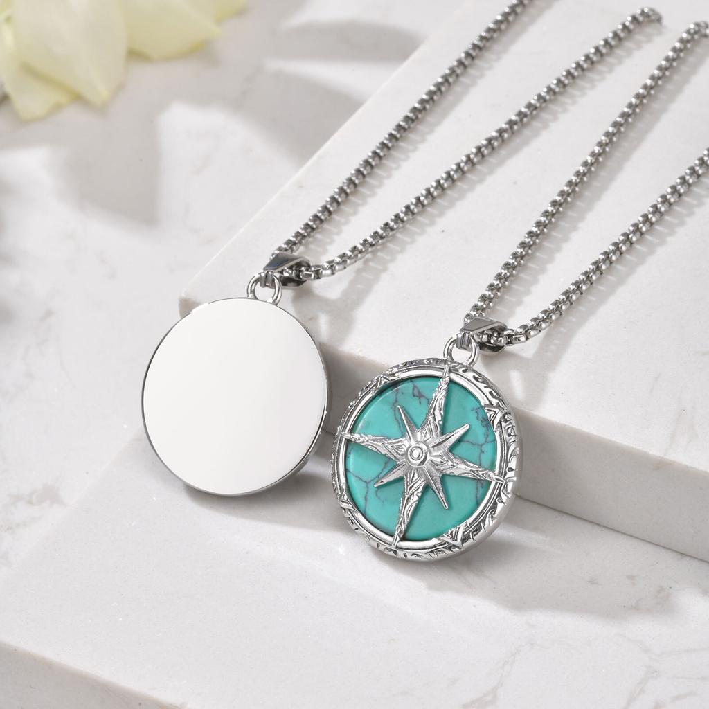 Stylish Natural Stone Necklace for Men,Eight-pointed Star Round Pendant Necklace,Cool Punk Birthday Father Gifts