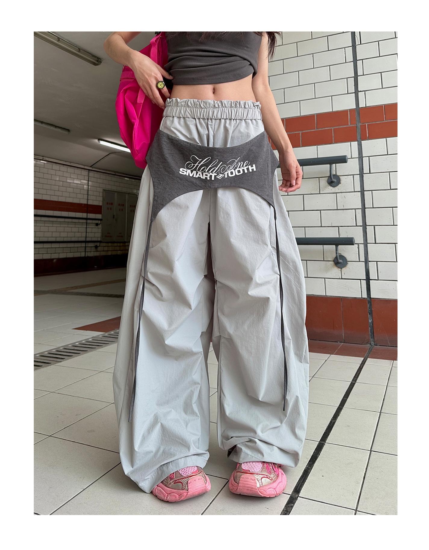 

Женские брюки в стиле хип-хоп с широкими штанинами, шнуровкой и ярким цветовым блоком Small серый