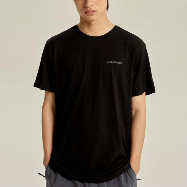 Salomon Logo Round Neck Short Sleeve T-Shirt Men Tops Black C28080