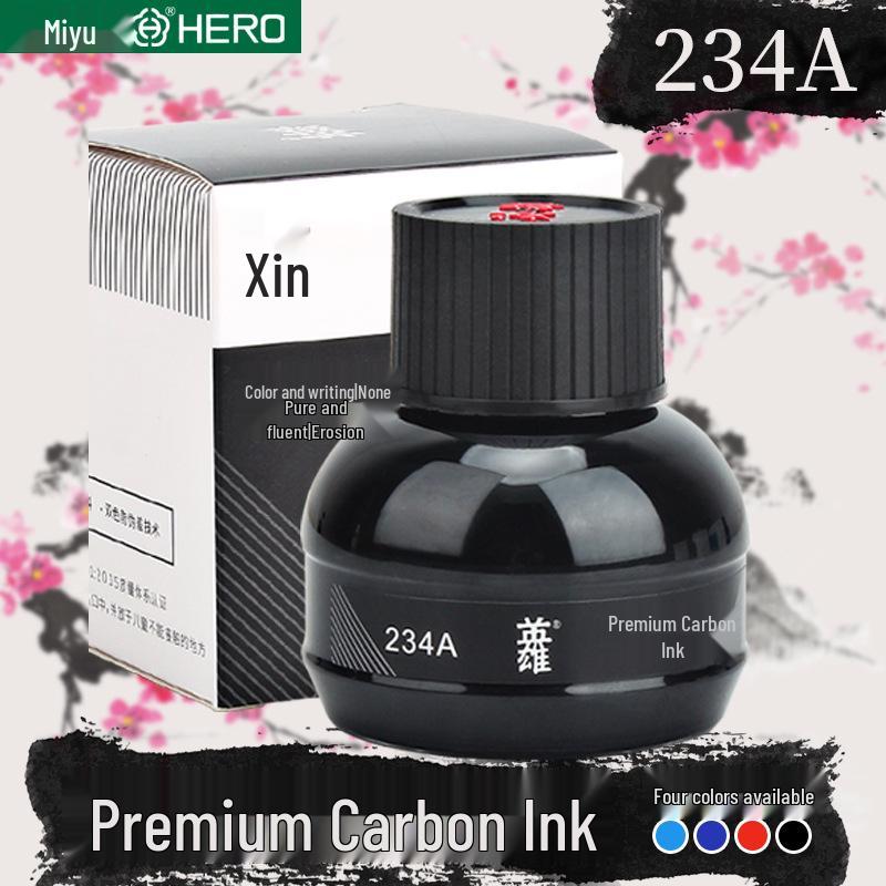 

Hero Ink 234 Carbon Fountain Pen Ink, Pure Blue-Black, Anti-Clog, Round Bottle, 75ml 232A Non-carbon Blue-Black 75ml
