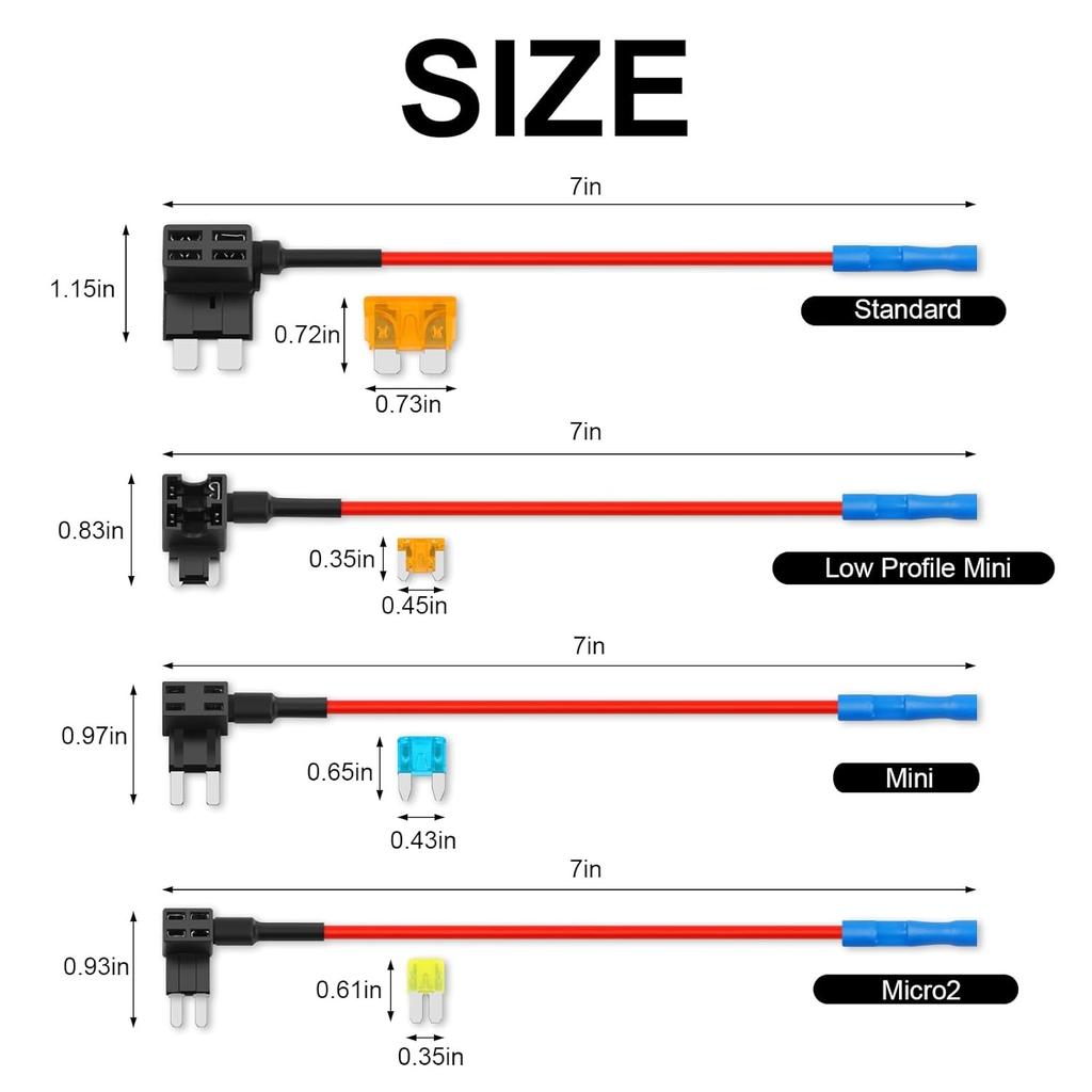 Cooclensportey 16 Pack 4 Types Fuse Tap, Upgraded 12V Car Add a Circuit Fuse Tap Kit - Standard Mini Micro2 and Low Profile Mini Fuses Taps, ATO