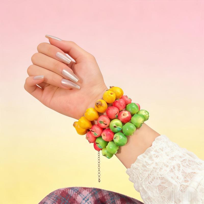 3D Simulation Fruit Beaded Bracelet Resin Pear Charms Adjustable Chain For Teen Girls Daily Party Wear Jewelry Accessories