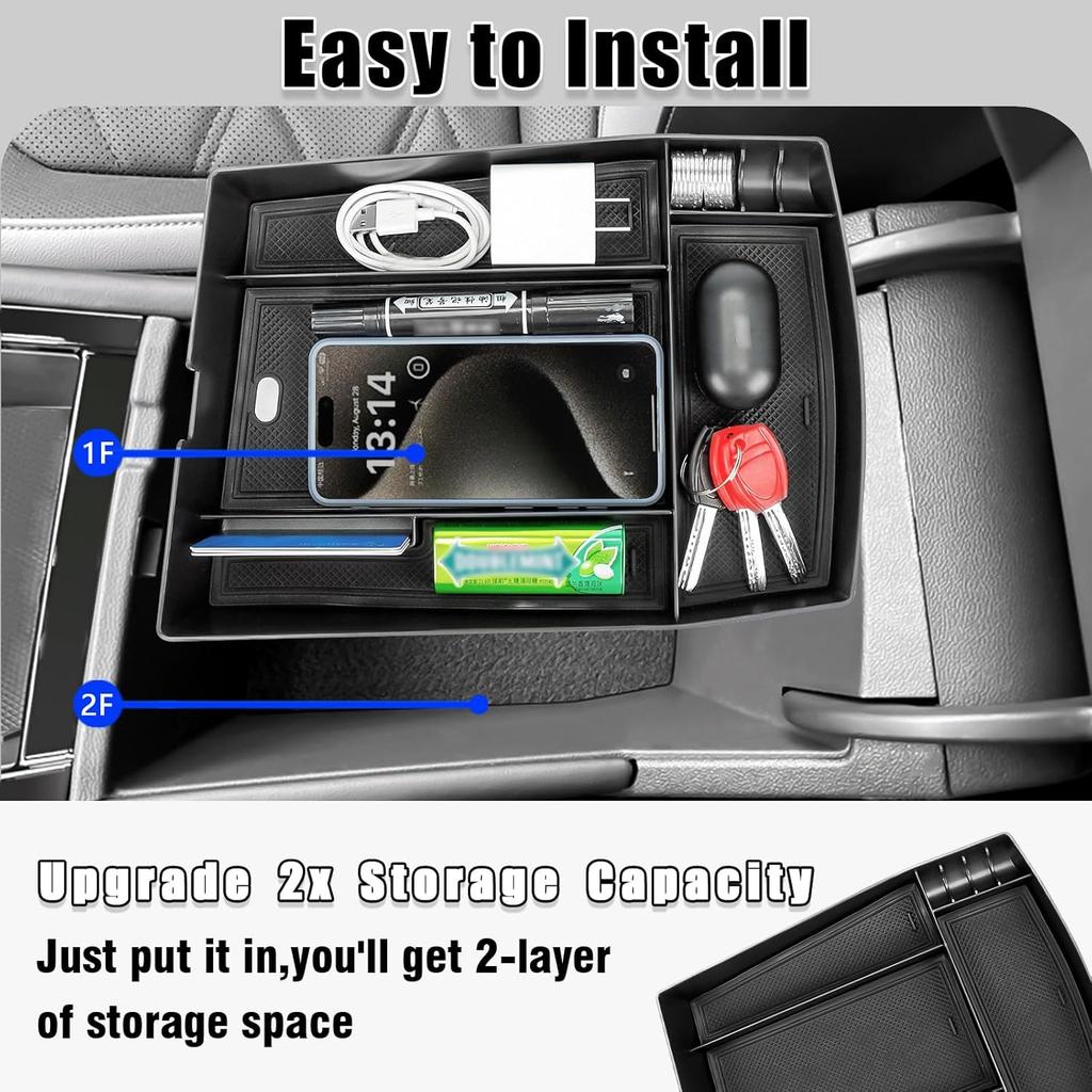 Center Console Organizer Compatible With 2024 2025 VW Volkswagen Atlas And Cross Sport Center Console Storage Box Interior Accessories(Armrest