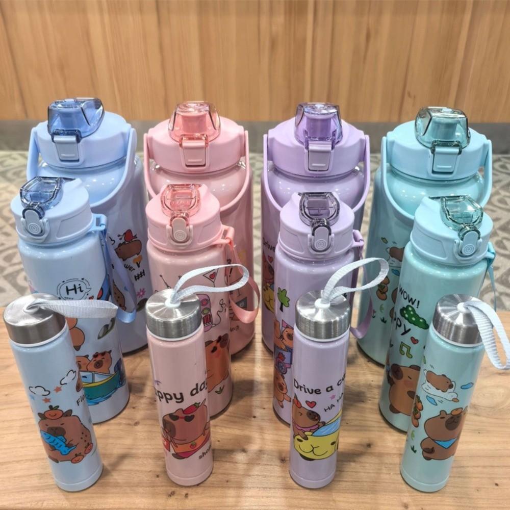 3Pcs New Plastic Capybara Water Cup Cartoon Portable Straw Mug with Lanyard Water Bottle Gifts