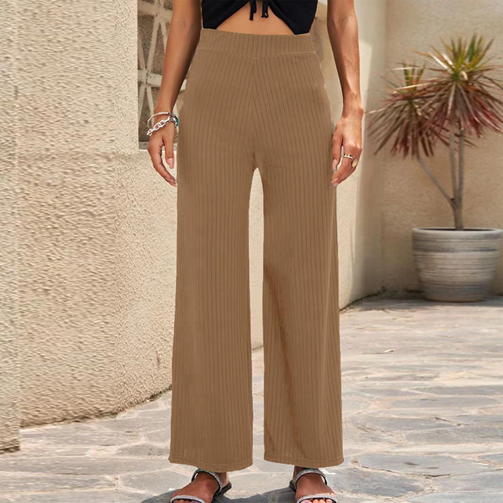 

Женские однотонные широкие брюки, повседневные прямые эластичные брюки с высокой талией, широкие брюки XXXL хаки