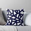 Navy blue white pillowcase with bold mosaic stripes, polyester fabric, machine washable, pillow insert not included.