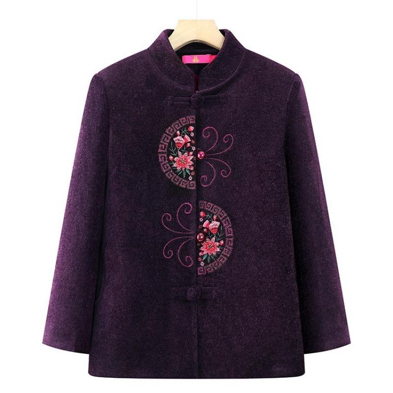 Grandma autumn and winter coat fleece thickened medium elderly grandmother clothes female plus size old lady Tang suit top