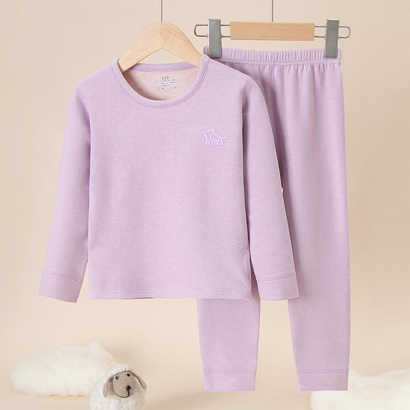 2025 Autumn/Winter Children's Double-Sided Brushed Wool Silk Warm Underwear Set for Boys and Girls