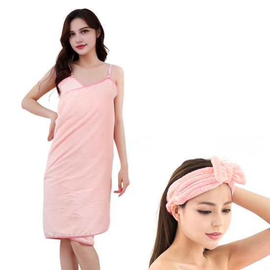 Glow Wrap Towel with Straps Adjustable Halter Bath Towel Open Back Long Ultra-Absorbent Bathrobe Coral Velvet Wearable Spa Towel