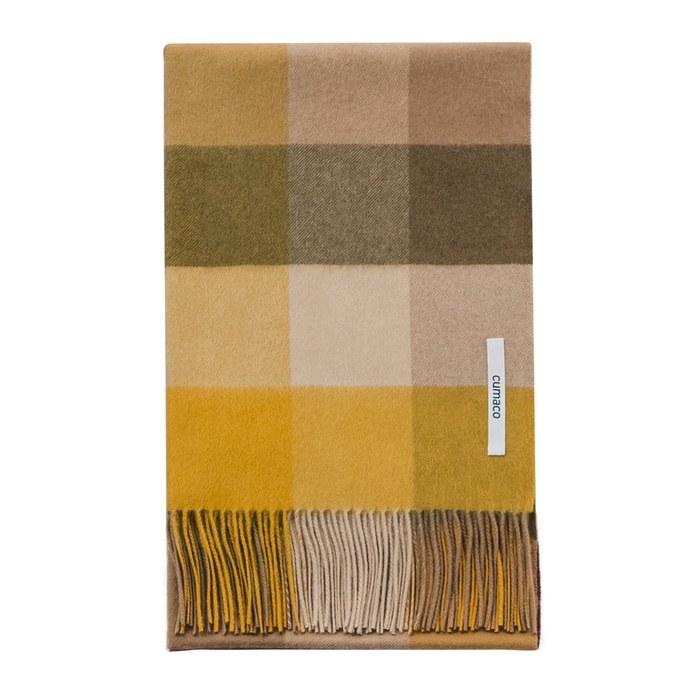 [Cumaco] Cashmere Stole 02 Amber Yellow Checkered Pattern - 100% Cashmere - Large Size - C-B0012B-1034