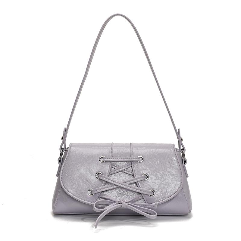 

2026 New Design Y2K PU Leather Women Underarm Purse Cute Lace-up Bow Shoulder Bags Aesthetic Ladies Handbag Small Tote Bag