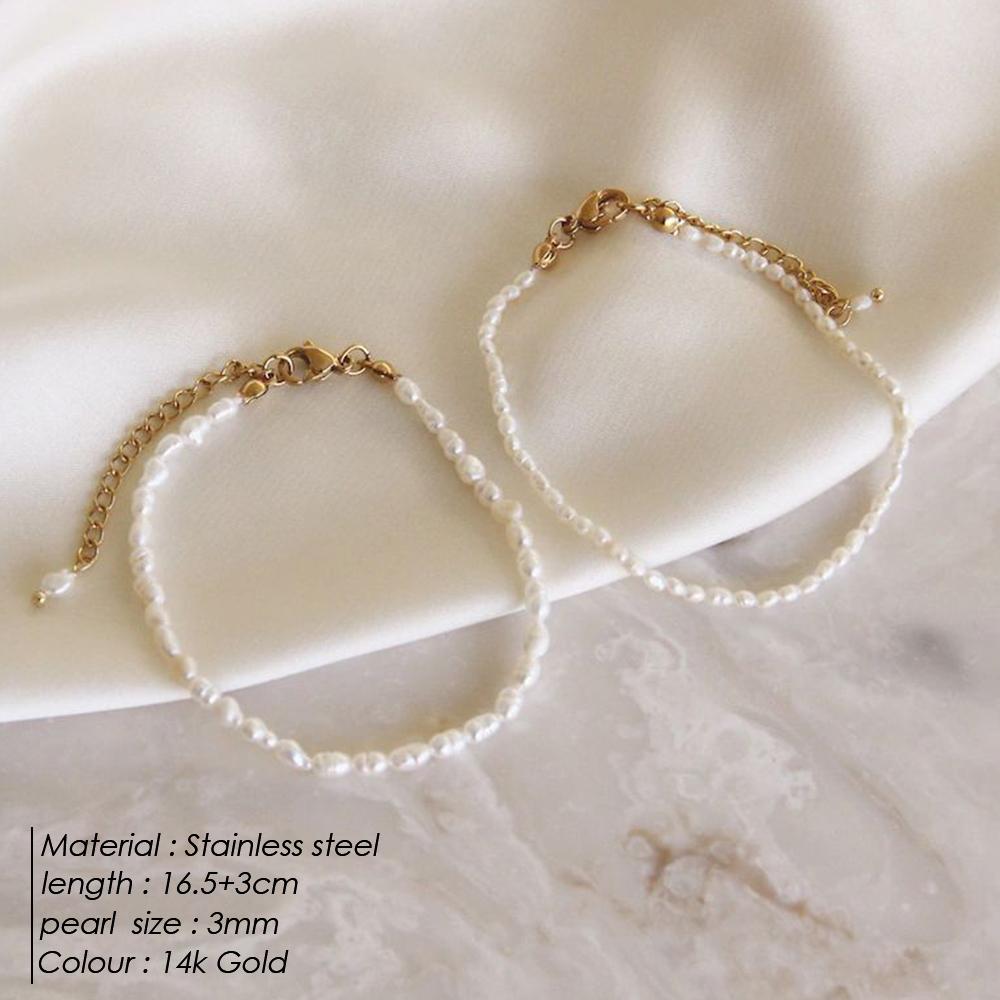 Simple Stainless Steel 14K Gold Plated Imitation Irregular Pearl Bracelet Titanium Steel PVD Imitation Oval Pearl Chain Bracelet