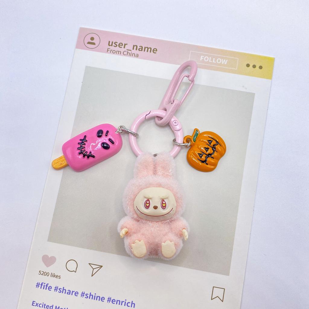 Halloween Flocking Mini Toys Cute Gift Baby-free Keychain Cartoon Bag Car Key Pendant