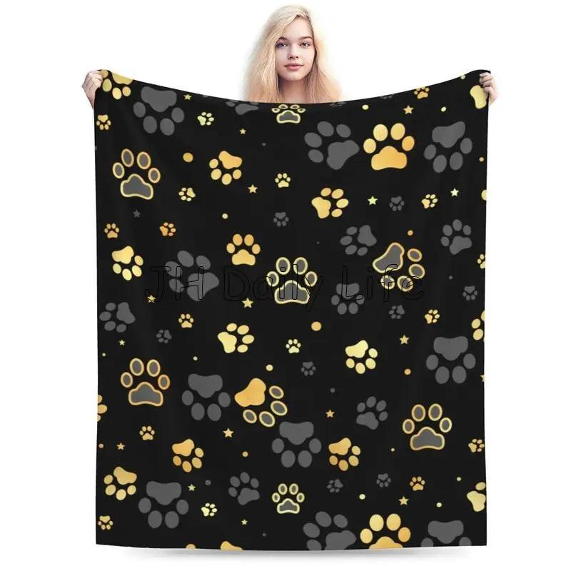 Dog Paw Print Flannel Fleece Throw Blanket for Bed Sofa Travel Camping Lightweight Soft Warm Cozy Plush Blankets for All Seasons