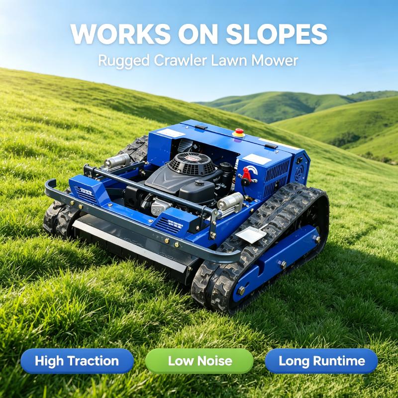 Heavy Duty Crawler Gas RC Lawn Mower Tracked Remote Control Grass Cutter for Hillside