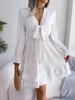 V Neck Solid Color Dress Waist Hugging  Elegant Fungus Dress for Women Long Sleeve Loose Dresses Causal Dress