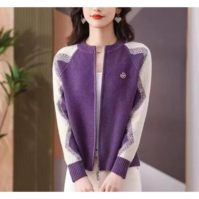 Spring new new round neck double zipper knitted sweater jacket medium mother knitted cardigan sweater jacket