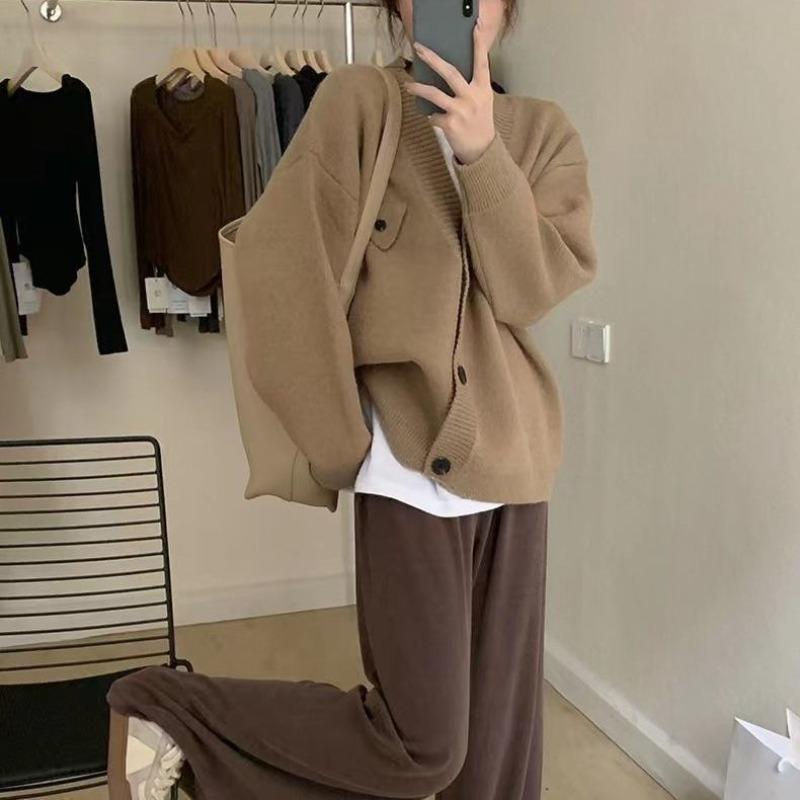 Sweater Cardigan Female Autumn and Winter V Neck Vintage Sweater Cardigan Coat Women Versatile Loose Knitted Sweater Outwear
