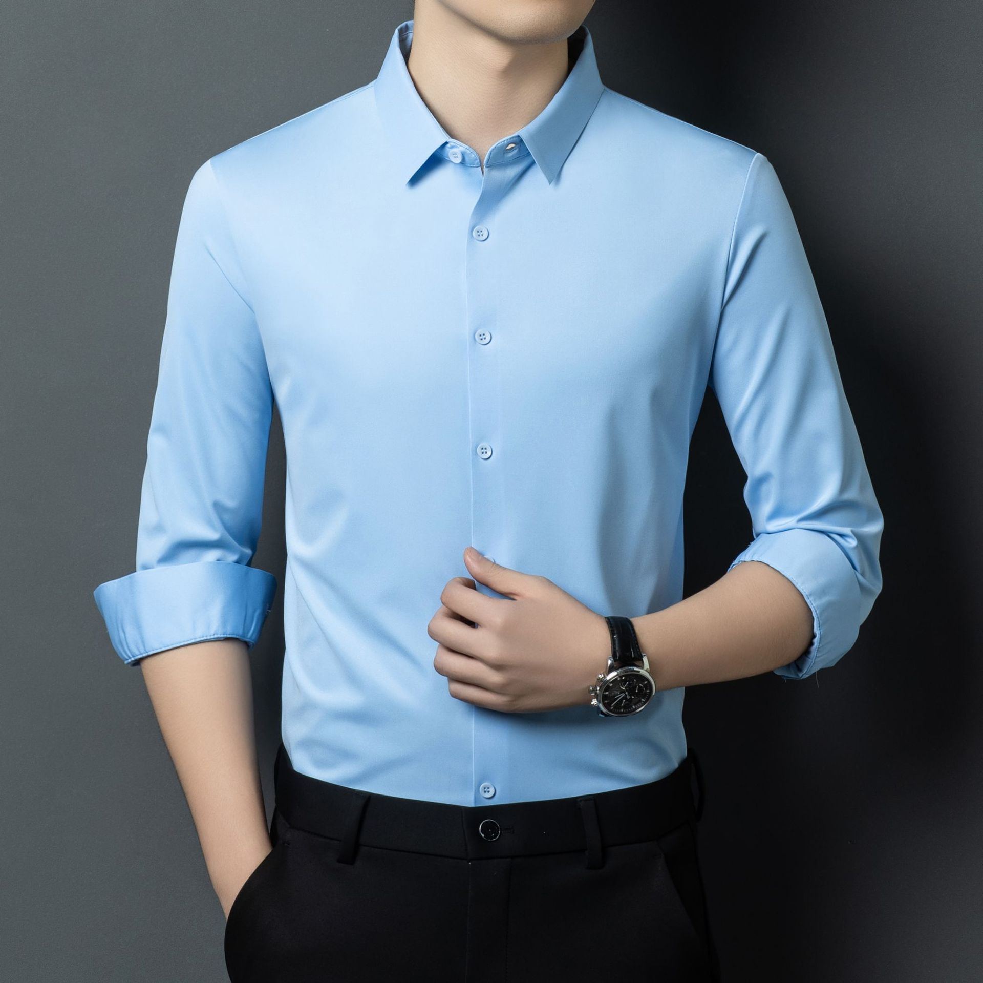 Men s Long Sleeve Shirt Men s Business Casual Wrinkle-Resistant Versatile M