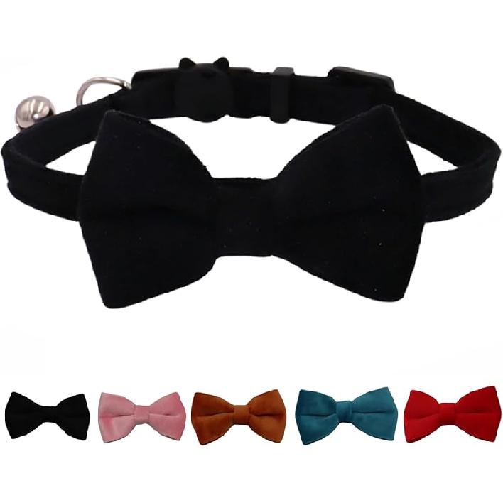Cat Collar Breakaway with Bell and Removable Bow Tie Safety Buckle Velvet Adjustable 7-11 inches for Kitten Cats (Red)