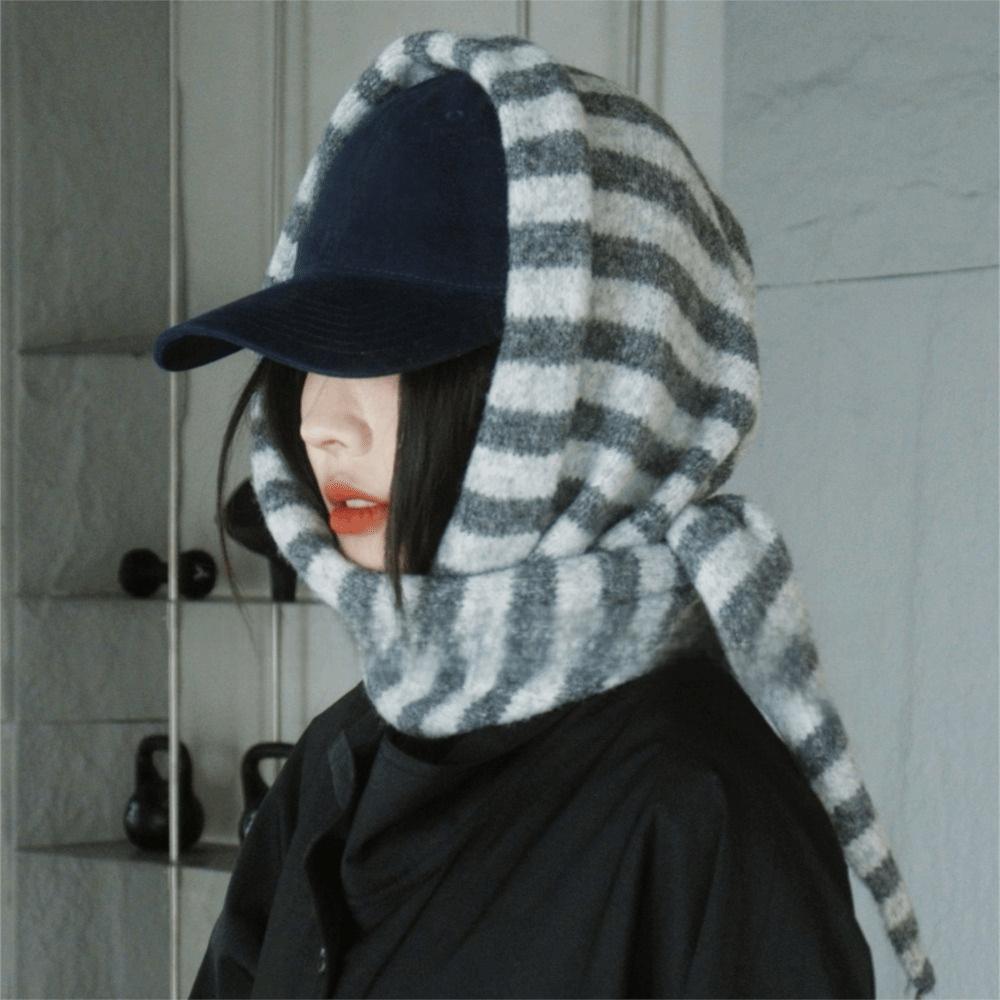 Korean Style Knitted Triangle Scarf Cashmere Winter Shawl Fashion Striped Scarf  Autumn Winter