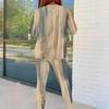 Women Plus Size Round Neck Long Sleeve Printed Top And Fitted Pants Two Piece Set