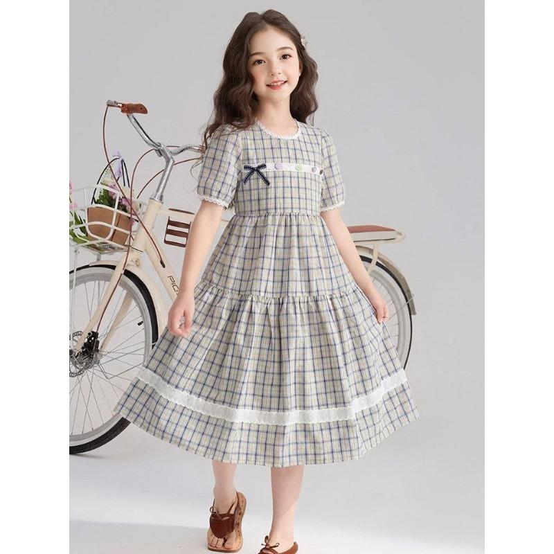 Sweet Girl s Dress - Summer Children s Fashionable Checkered Dress 130