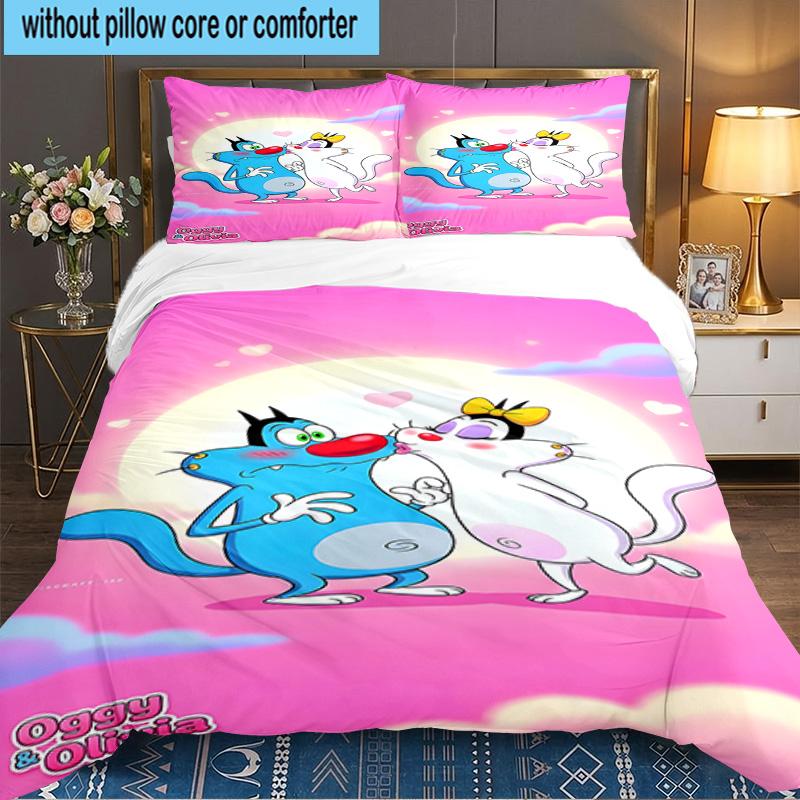 3PCS Oggy Bedding Set,Including 1pc Duvet Cover And 2pcs Pillowcases Perfect for Bedroom, Dormitory, Large size Fan Christmas gift