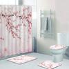 Chic Floral Pink Cherry Blossoms Shower Curtain Set Bathroom Cherry Sakura Flowers Branch Bath Curtains Mats Rugs Set Home Decor
